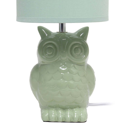 Simple Designs 12.8 Contemporary Ceramic Owl Table Lamp with Matching Fabric Shade - Sage Green|Lampe de table contemporaine en forme de hibou de Simple Designs de 12,8 po en céramique avec abat-jour en tissu assorti - vert sauge