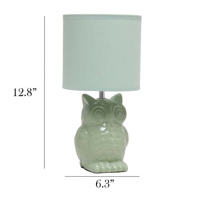 Simple Designs 12.8 Contemporary Ceramic Owl Table Lamp with Matching Fabric Shade - Sage Green|Lampe de table contemporaine en forme de hibou de Simple Designs de 12,8 po en céramique avec abat-jour en tissu assorti - vert sauge