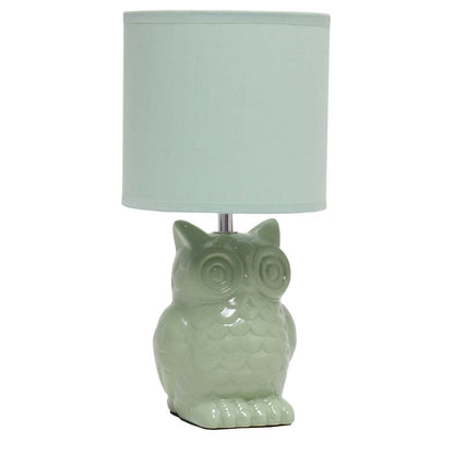 Simple Designs 12.8 Contemporary Ceramic Owl Table Lamp with Matching Fabric Shade - Sage Green|Lampe de table contemporaine en forme de hibou de Simple Designs de 12,8 po en céramique avec abat-jour en tissu assorti - vert sauge