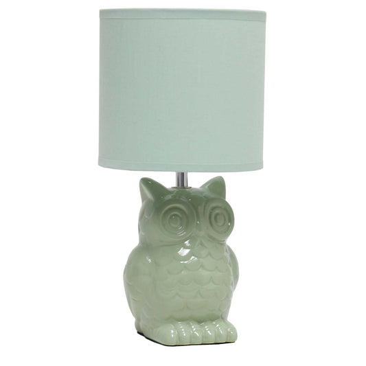 Simple Designs 12.8 Contemporary Ceramic Owl Table Lamp with Matching Fabric Shade - Sage Green|Lampe de table contemporaine en forme de hibou de Simple Designs de 12,8 po en céramique avec abat-jour en tissu assorti - vert sauge