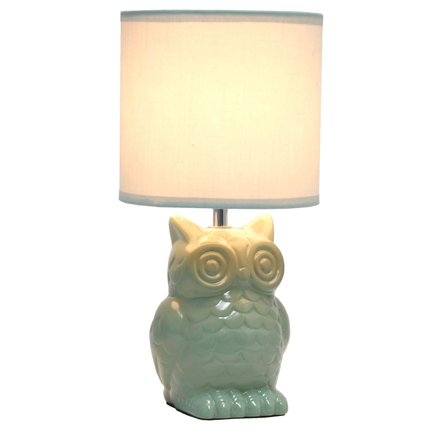 Simple Designs 12.8 Contemporary Ceramic Owl Table Lamp with Matching Fabric Shade - Sage Green|Lampe de table contemporaine en forme de hibou de Simple Designs de 12,8 po en céramique avec abat-jour en tissu assorti - vert sauge