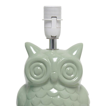 Simple Designs 12.8 Contemporary Ceramic Owl Table Lamp with Matching Fabric Shade - Sage Green|Lampe de table contemporaine en forme de hibou de Simple Designs de 12,8 po en céramique avec abat-jour en tissu assorti - vert sauge