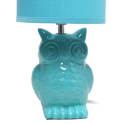 Simple Designs 12.8 Contemporary Ceramic Owl Table Lamp with Matching Fabric Shade - Tiffany Blue|Lampe de table contemporaine en forme de hibou de Simple Designs de 12,8 po en céramique avec abat-jour en tissu assorti - bleu Tiffany
