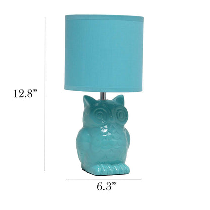 Simple Designs 12.8 Contemporary Ceramic Owl Table Lamp with Matching Fabric Shade - Tiffany Blue|Lampe de table contemporaine en forme de hibou de Simple Designs de 12,8 po en céramique avec abat-jour en tissu assorti - bleu Tiffany