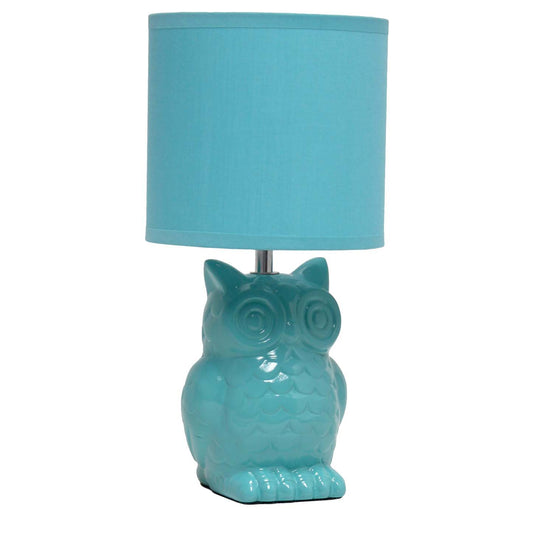 Simple Designs 12.8 Contemporary Ceramic Owl Table Lamp with Matching Fabric Shade - Tiffany Blue|Lampe de table contemporaine en forme de hibou de Simple Designs de 12,8 po en céramique avec abat-jour en tissu assorti - bleu Tiffany