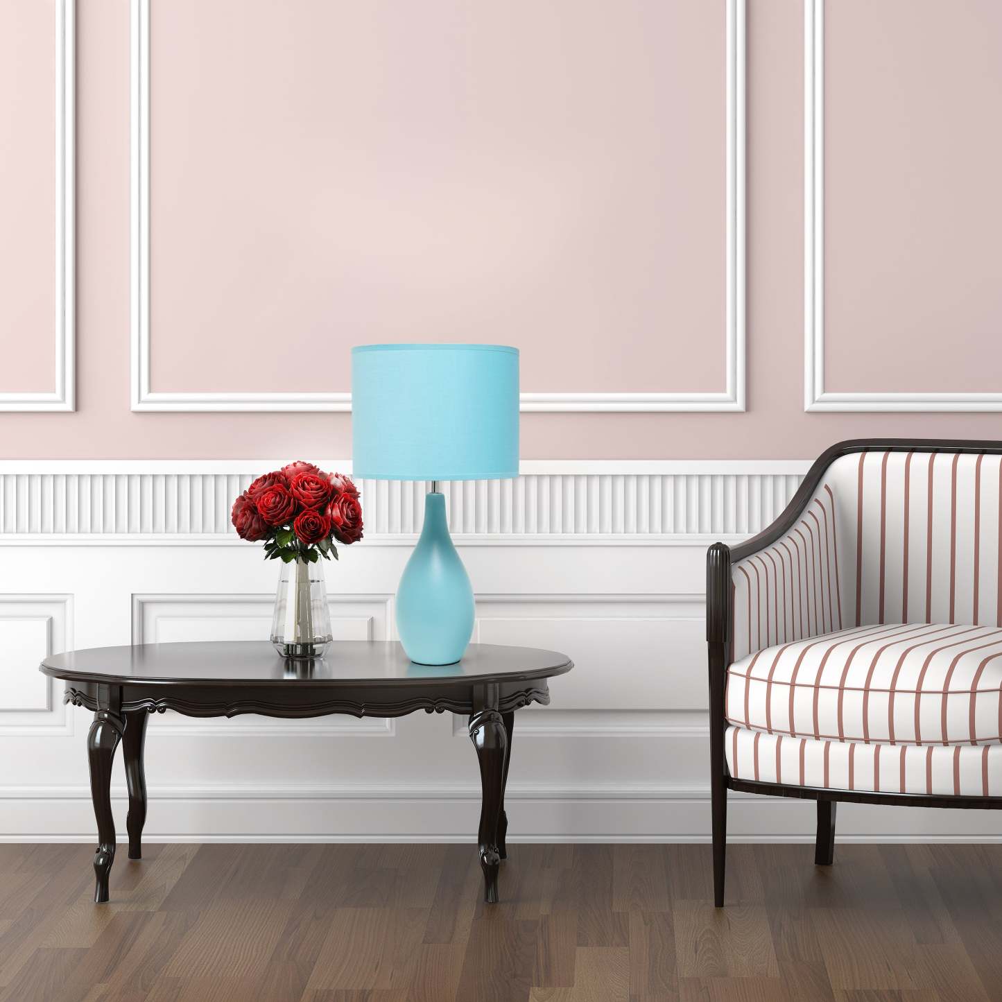 Simple Designs Oval Bowling Pin Base Ceramic Table Lamp - Blue|Lampe de table de Simple Designs à base en céramique en forme de quille ovale - bleue