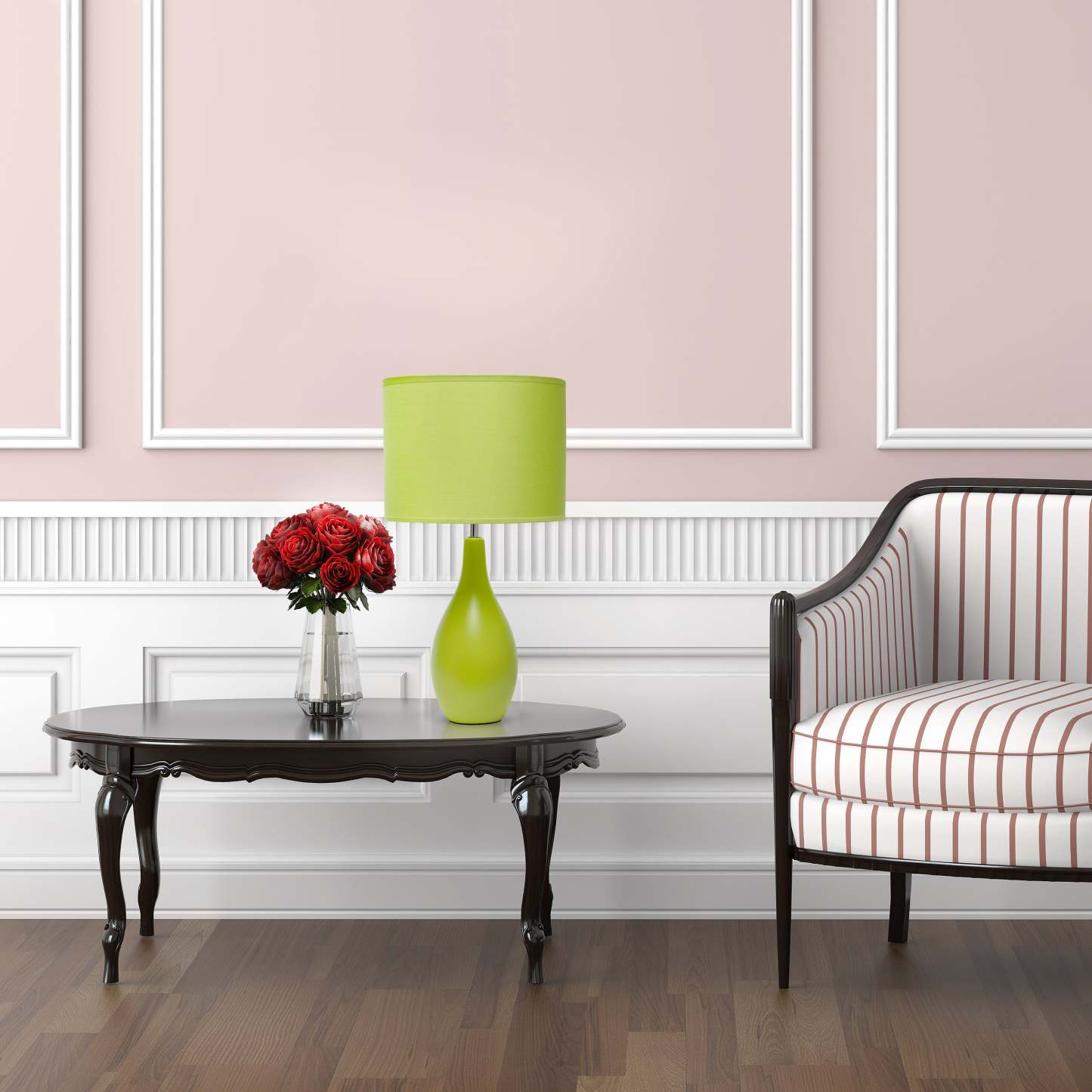 Simple Designs Oval Bowling Pin Base Ceramic Table Lamp - Green|Lampe de table de Simple Designs à base en céramique en forme de quille ovale - verte