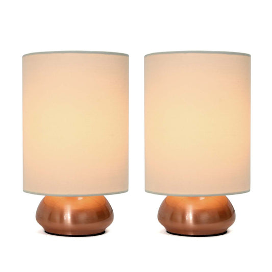 Ensemble de 2 mini lampes tactiles Simple Designs Gemini avec base or rose et abat-jour en tissu crème | D21R63R9