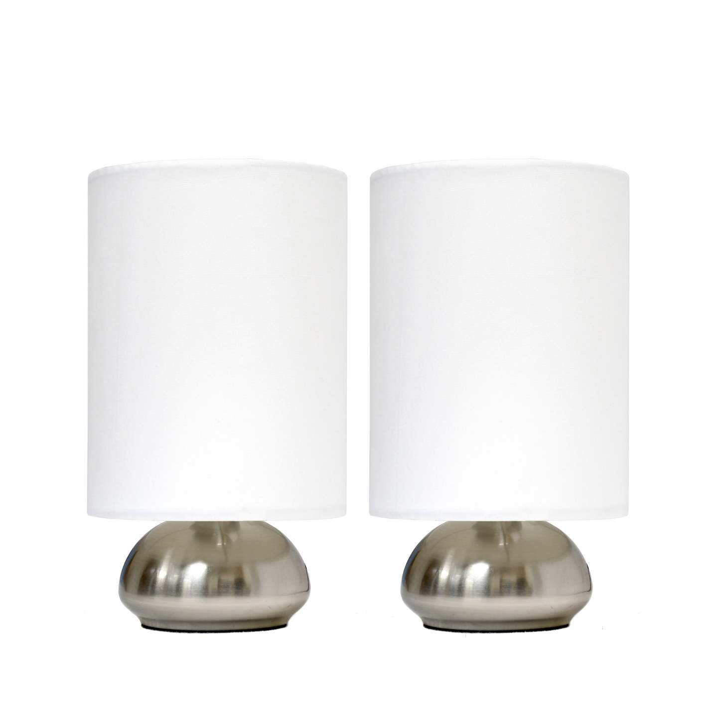 Simple Designs Gemini 2 Pack Mini Touch Lamp with Brushed Nickel Base And Ivy Fabric Shades Ensemble de lampes|Ensemble 2 mini lampes tactiles gémeaux Simple Designs avec base nickel brossé|D21F8MN0