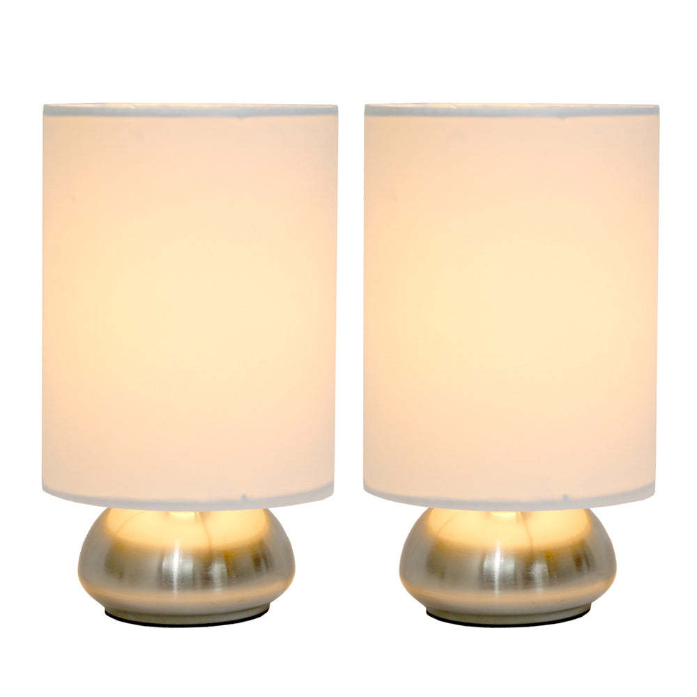 Simple Designs Gemini 2 Pack Mini Touch Lamp with Brushed Nickel Base And Ivy Fabric Shades Ensemble de lampes|Ensemble 2 mini lampes tactiles gémeaux Simple Designs avec base nickel brossé|D21F8MN0