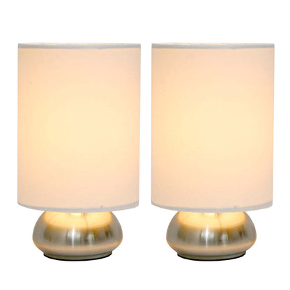 Simple Designs Gemini 2 Pack Mini Touch Lamp with Brushed Nickel Base And Ivy Fabric Shades Ensemble de lampes|Ensemble 2 mini lampes tactiles gémeaux Simple Designs avec base nickel brossé|D21F8MN0