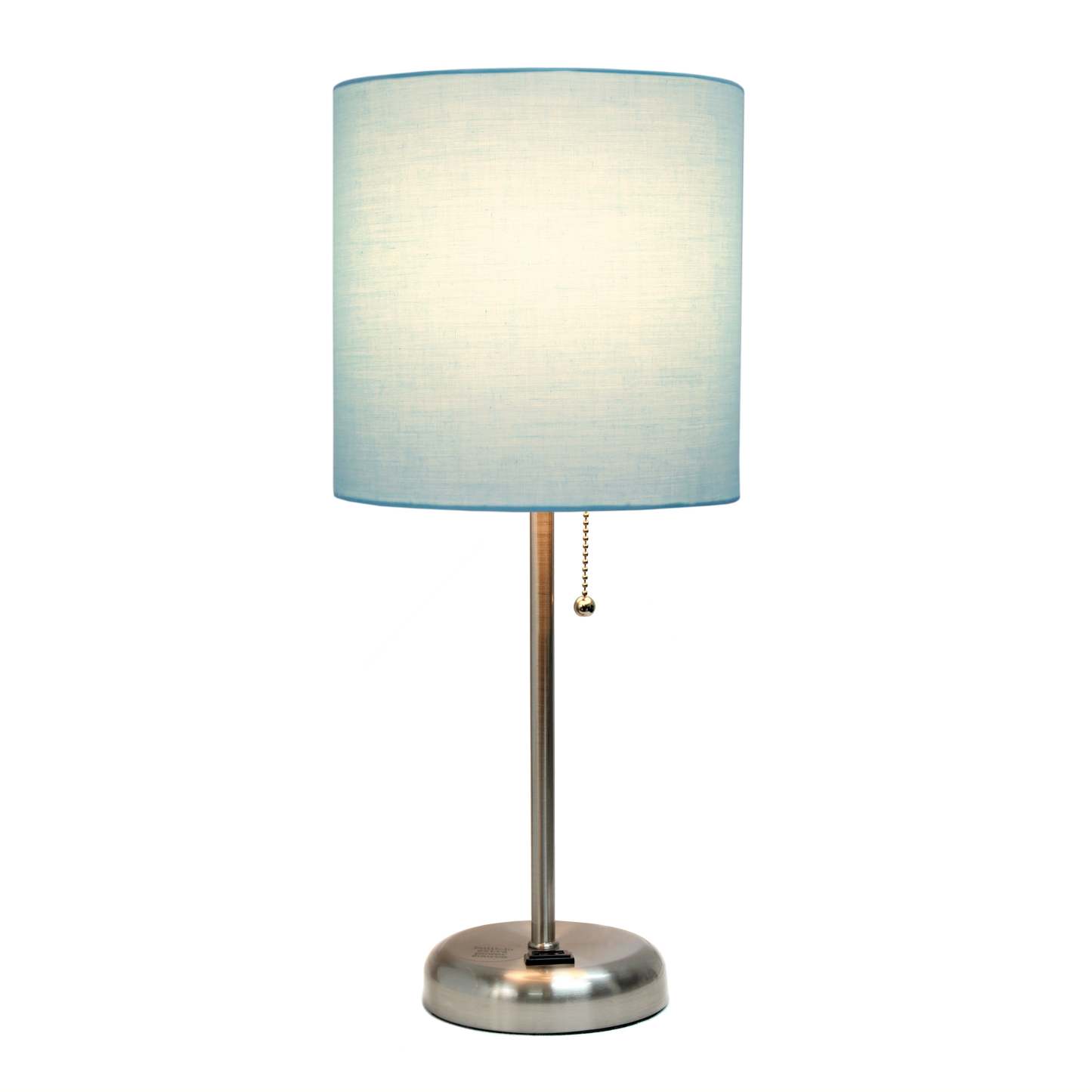 Limelights Stick Lamp with Charging Outlet And Fabric Shade, Aqua Table Lamp|Lampe de table Limelights turquoise avec pied mince et prise de recharge|D21RWNXM
