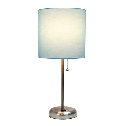 Limelights Stick Lamp with Charging Outlet And Fabric Shade, Aqua Table Lamp|Lampe de table Limelights turquoise avec pied mince et prise de recharge|D21RWNXM