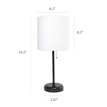 Limelights Black Stick Lamp with Charging Outlet And Fabric Shade, White Table Lamp|Lampe de table Limelights blanche avec pied mince noir et prise de recharge|D21XDJ8P