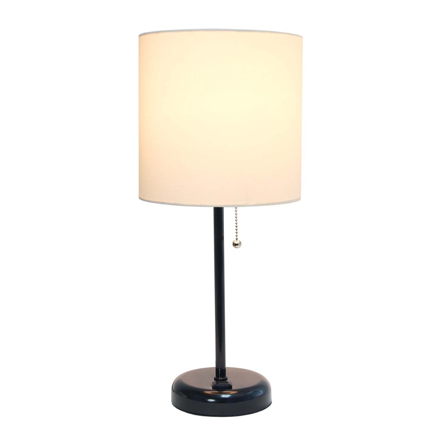 Limelights Black Stick Lamp with Charging Outlet And Fabric Shade, White Table Lamp|Lampe de table Limelights blanche avec pied mince noir et prise de recharge|D21XDJ8P