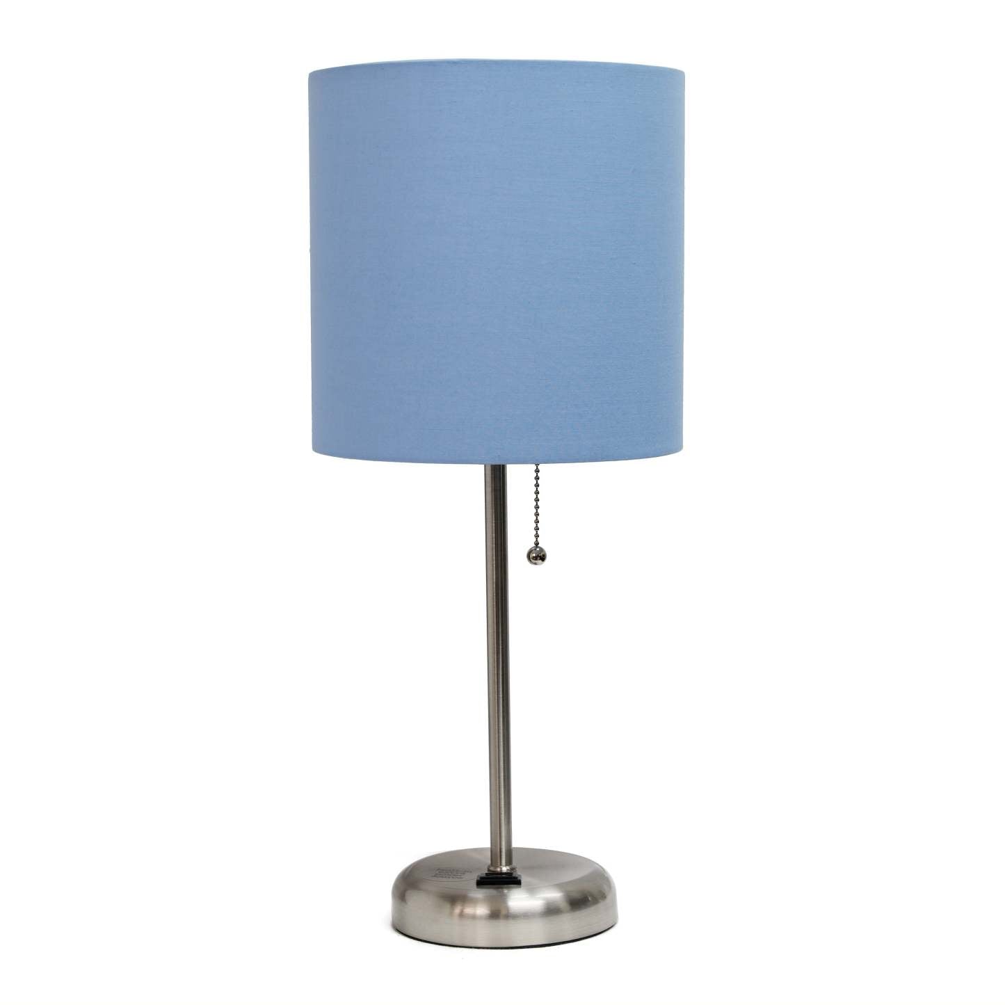 Limelights Stick Lamp with Charging Outlet And Fabric Shade, Blue Table Lamp|Lampe de table Limelights bleue avec pied mince et prise de recharge|D2200VO8