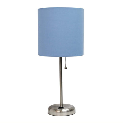 Limelights Stick Lamp with Charging Outlet And Fabric Shade, Blue Table Lamp|Lampe de table Limelights bleue avec pied mince et prise de recharge|D2200VO8