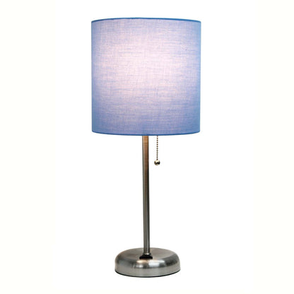 Limelights Stick Lamp with Charging Outlet And Fabric Shade, Blue Table Lamp|Lampe de table Limelights bleue avec pied mince et prise de recharge|D2200VO8