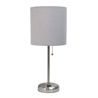 Lampe bâton Limelights avec prise de charge et abat-jour en tissu, lampe de table grise|Lampe de table Limelights grise avec pied mince et prise de recharge|D21FU1Q5