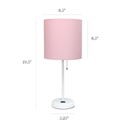 Lampe de table Limelights rose avec pied mince blanc et prise de recharge | D21OIOJ7