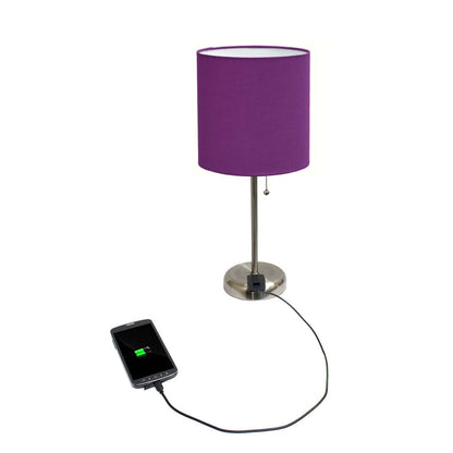 Limelights Stick Lamp with Charging Outlet And Fabric Shade Table Lamp|Lampe de table Limelights avec pied mince et prise de recharge|D2138JGE