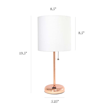 Lampe de table Limelights blanche avec pied mince or rose et prise de recharge | D21WTTEZ