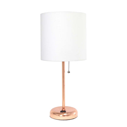 Lampe de table Limelights blanche avec pied mince or rose et prise de recharge | D21WTTEZ