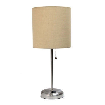 Limelights Stick Lamp with Charging Outlet And Fabric Shade, Tan Table Lamp|Lampe de table Limelights brun clair avec pied mince et prise de recharge|D21OMXZX