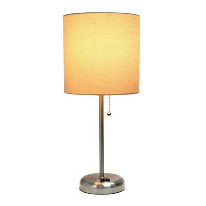 Limelights Stick Lamp with Charging Outlet And Fabric Shade, Tan Table Lamp|Lampe de table Limelights brun clair avec pied mince et prise de recharge|D21OMXZX