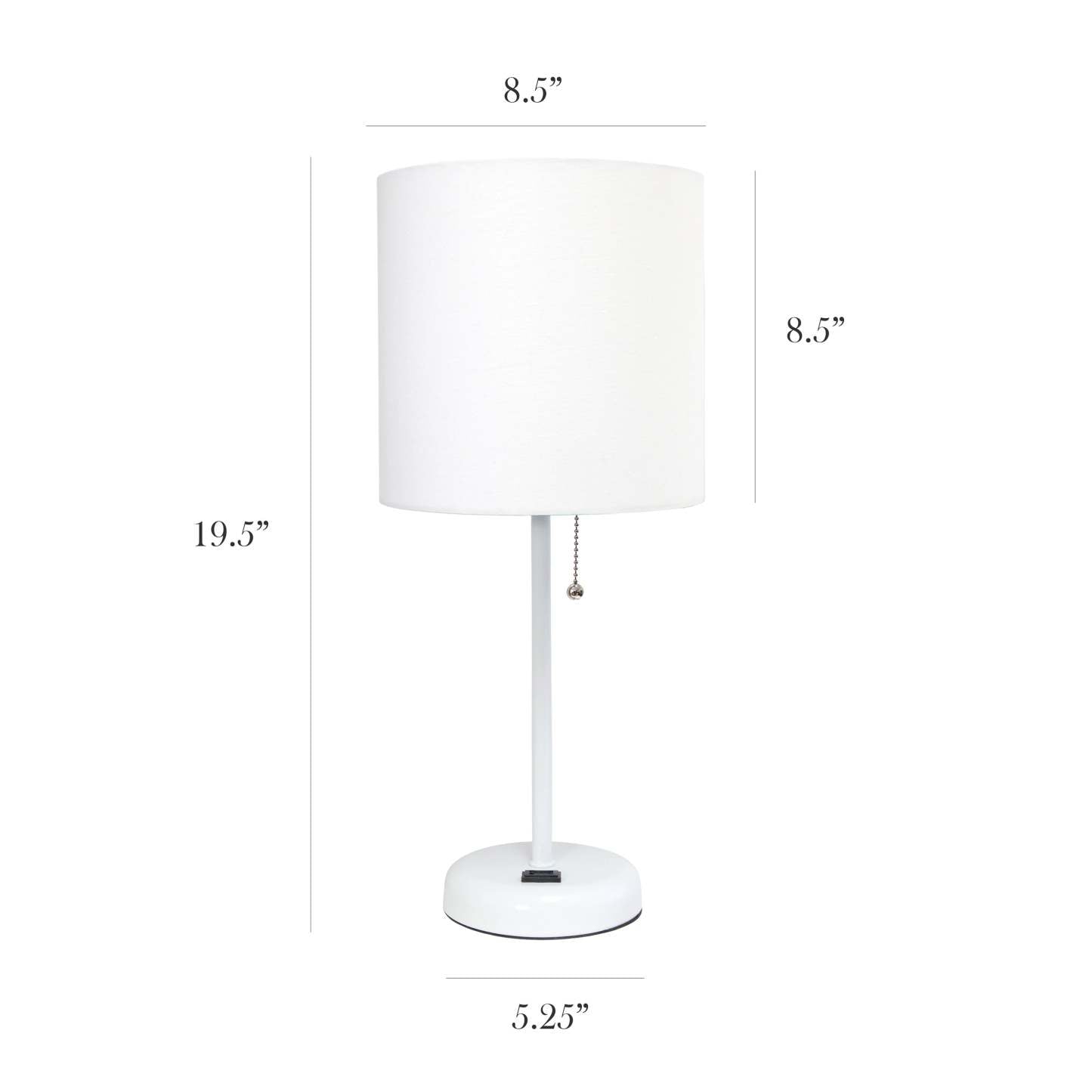 Lampe bâton blanche Limelights avec prise de charge et abat-jour en tissu, lampe de table blanche|Lampe de table Limelights blanche avec pied mince blanc et prise de recharge|D21U1R0U