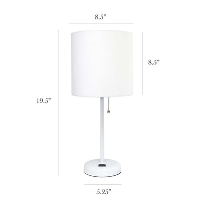 Lampe bâton blanche Limelights avec prise de charge et abat-jour en tissu, lampe de table blanche|Lampe de table Limelights blanche avec pied mince blanc et prise de recharge|D21U1R0U