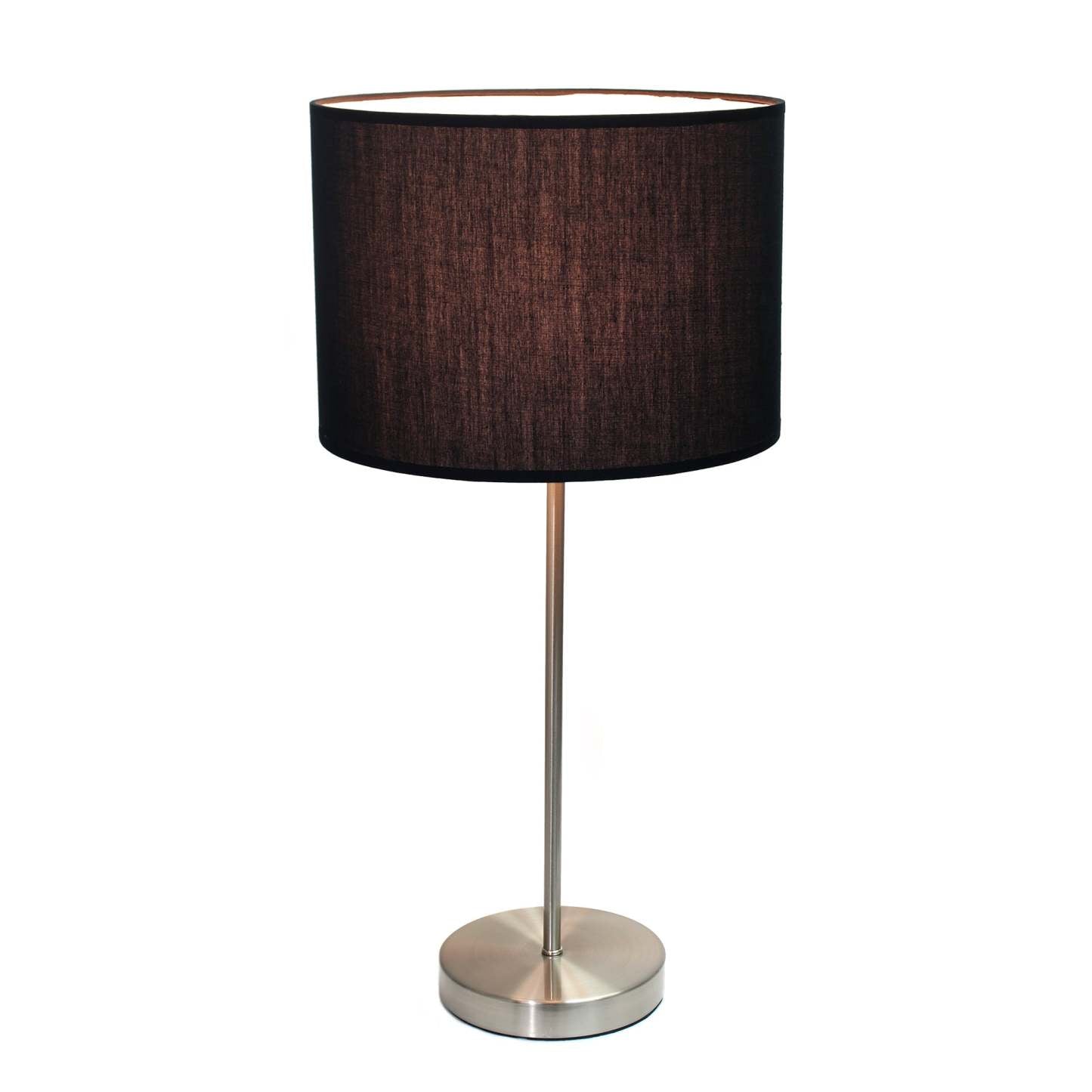 Lampe bâton en nickel brossé Simple Designs avec abat-jour en tissu, lampe de table noire|Lampe de table noire Simple Designs avec pied mince nickel brossé|D21PV3O4
