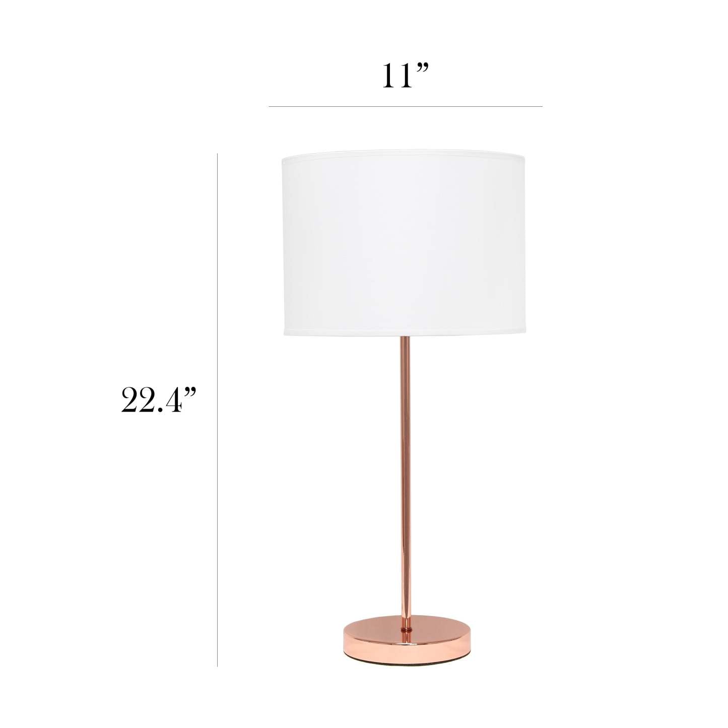 Lampe de table blanche Simple Designs avec abat-jour en tissu rose doré | D21B7CVY
