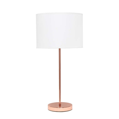 Lampe de table blanche Simple Designs avec abat-jour en tissu rose doré | D21B7CVY