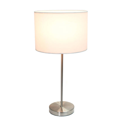 Simple Designs Brushed Nickel Stick Lamp with Fabric Shade, White Table Lamp|Lampe de table blanche Simple Designs avec pied mince nickel brossé|D21RJG62