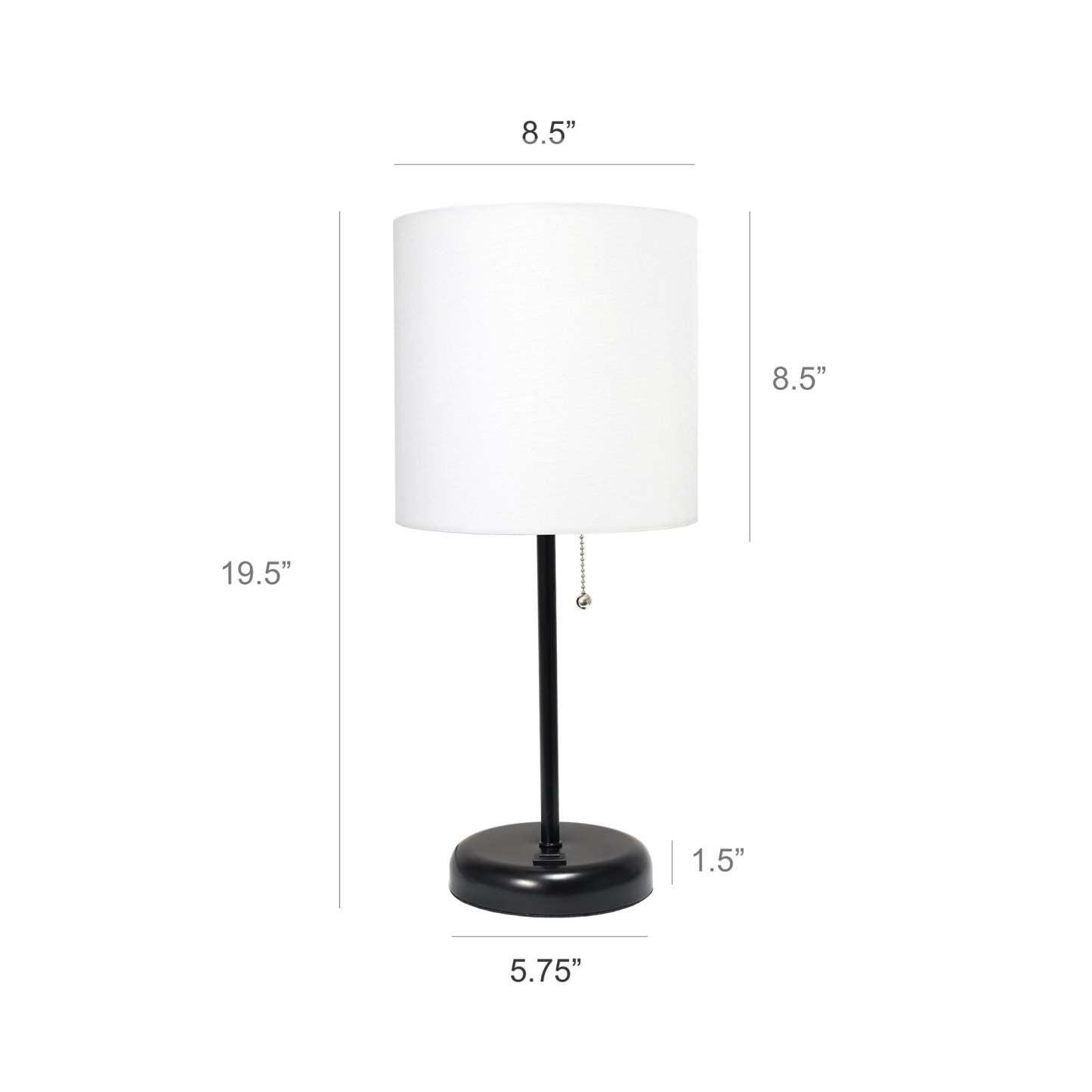 Lampe de table Limelights blanche avec pied mince noir et port de chargement USB | D21ORHOR