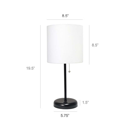 Lampe de table Limelights blanche avec pied mince noir et port de chargement USB | D21ORHOR