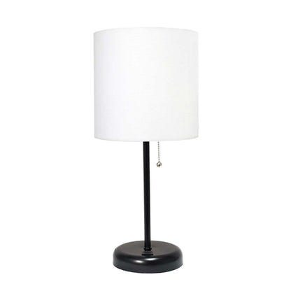Lampe de table Limelights blanche avec pied mince noir et port de chargement USB | D21ORHOR