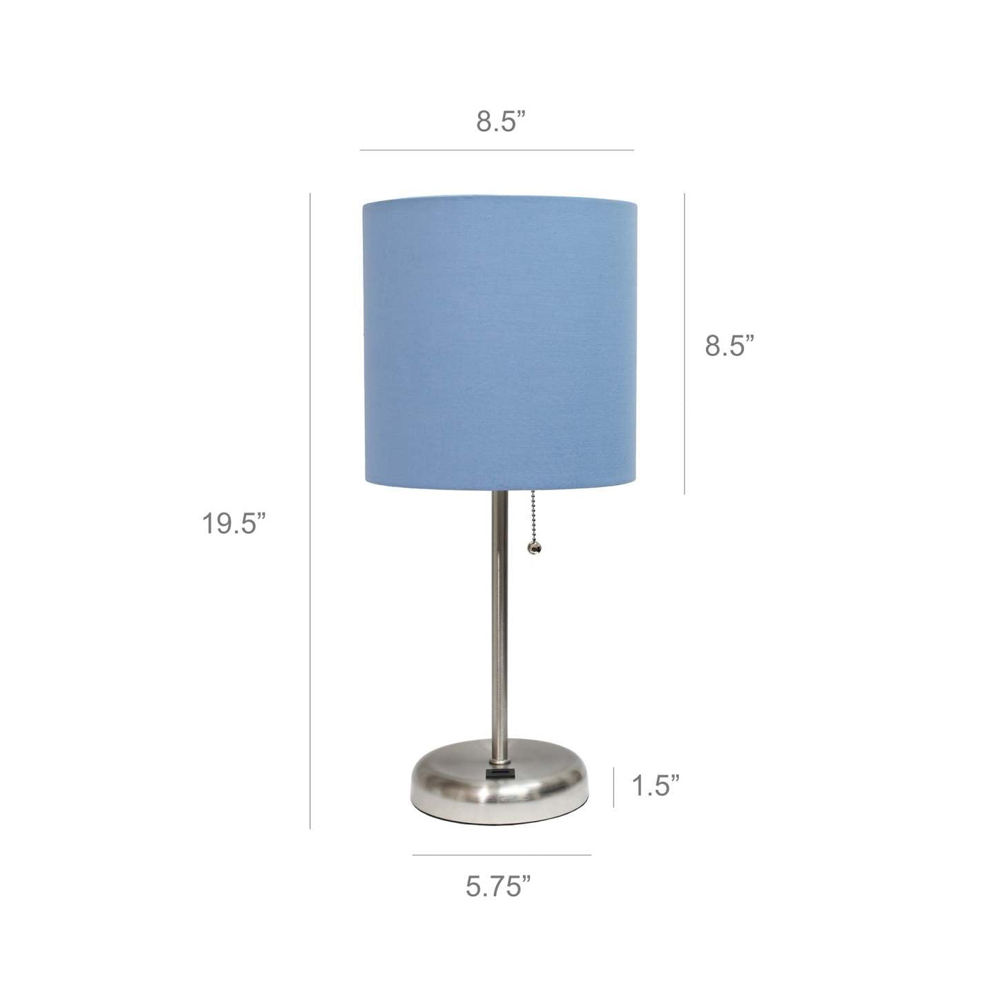 Limelights Stick Lamp with Usb Charging Port And Fabric Shade, Blue  Table Lamp|Lampe de table Limelights bleue avec pied mince et port de recharge USB|D21HPLBJ