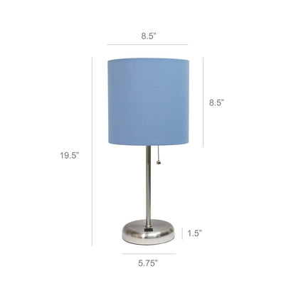 Limelights Stick Lamp with Usb Charging Port And Fabric Shade, Blue  Table Lamp|Lampe de table Limelights bleue avec pied mince et port de recharge USB|D21HPLBJ