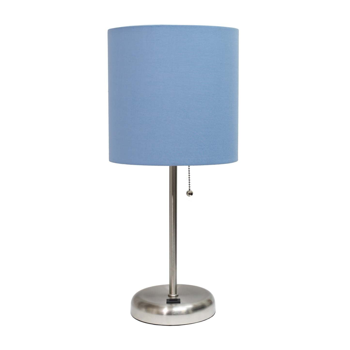 Limelights Stick Lamp with Usb Charging Port And Fabric Shade, Blue  Table Lamp|Lampe de table Limelights bleue avec pied mince et port de recharge USB|D21HPLBJ