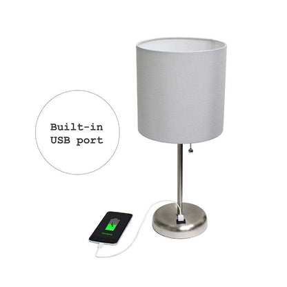 Lampe de table Limelights grise avec pied fin et port de recharge USB | D21RDRPM