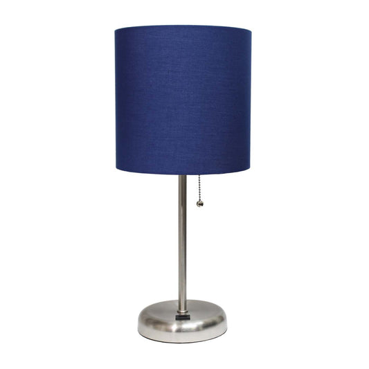 Limelights Stick Lamp with Usb Charging Port And Fabric Shade, Navy Table Lamp|Lampe de table Limelights bleu marine avec pied mince et port de recharge USB|D21XSVKI