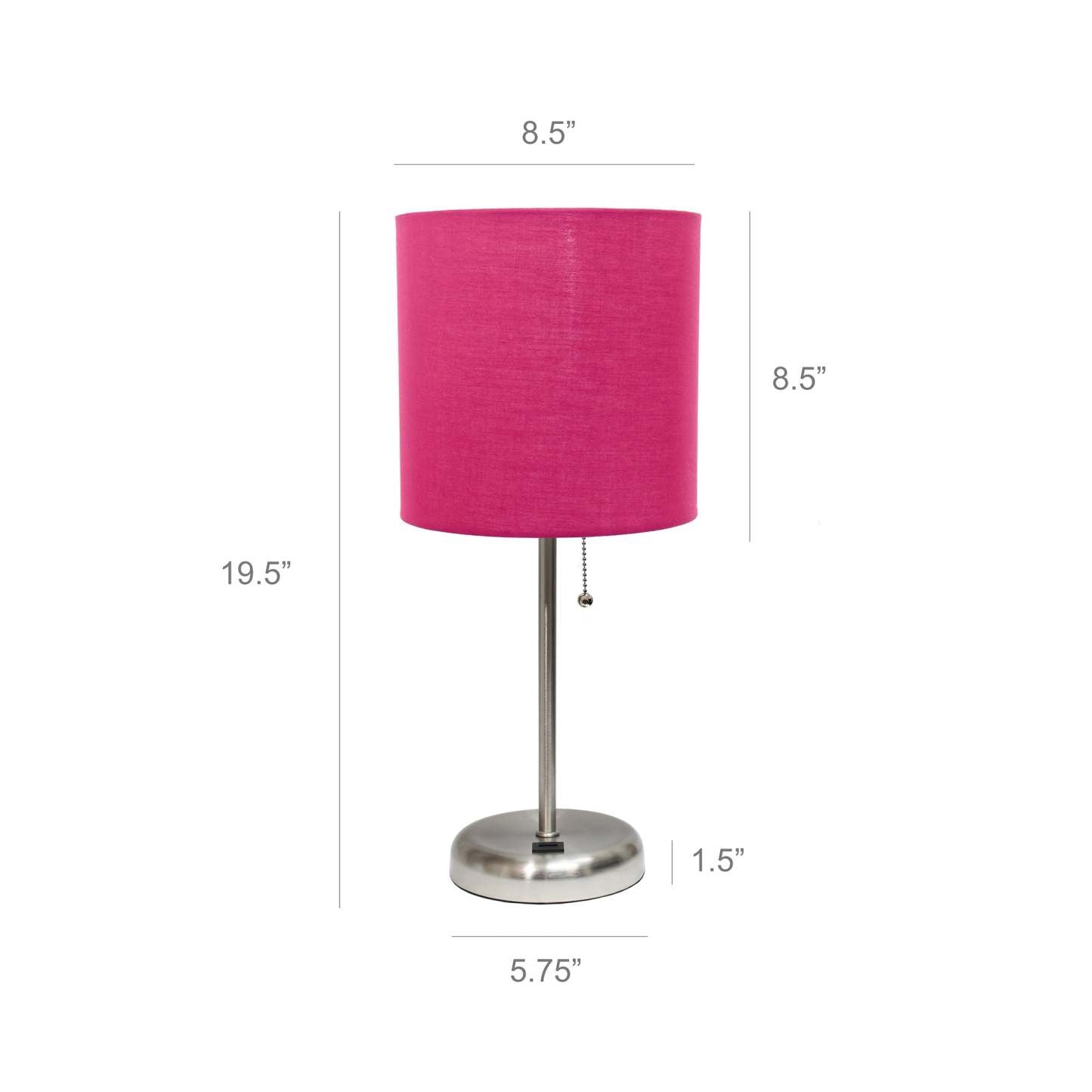 Lampe de table Limelights rose avec port de chargement USB et abat-jour en tissu | D213E3BT