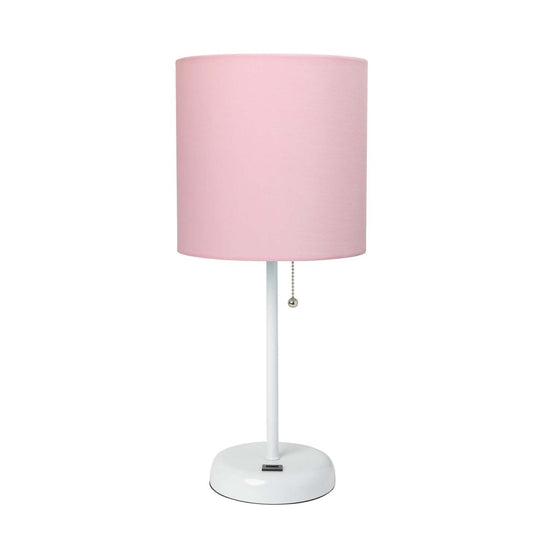 Lampe de table Limelights rose clair avec pied mince blanc et port de recharge USB | D21TIH6A