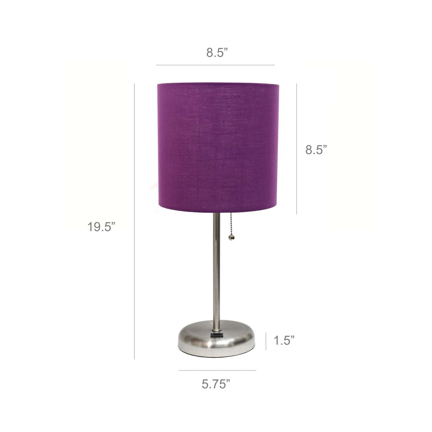 Limelights Stick Lamp with Usb Charging Port And Fabric Shade, Purple Table Lamp|Lampe de table Limelights violette avec pied mince et port de recharge USB|D21RNYZB