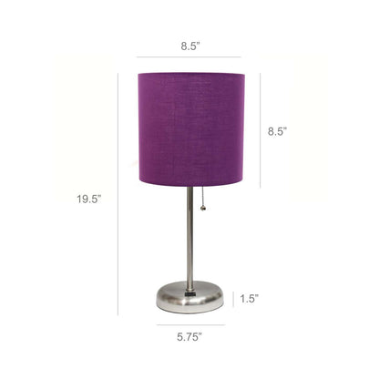 Limelights Stick Lamp with Usb Charging Port And Fabric Shade, Purple Table Lamp|Lampe de table Limelights violette avec pied mince et port de recharge USB|D21RNYZB