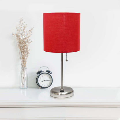 Limelights Stick Lamp with Usb Charging Port And Fabric Shade, Red Table Lamp|Lampe de table Limelights rouge avec pied mince et port de recharge USB|D21SAJSL