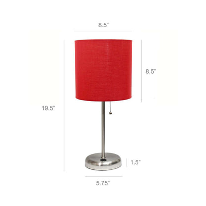 Limelights Stick Lamp with Usb Charging Port And Fabric Shade, Red Table Lamp|Lampe de table Limelights rouge avec pied mince et port de recharge USB|D21SAJSL