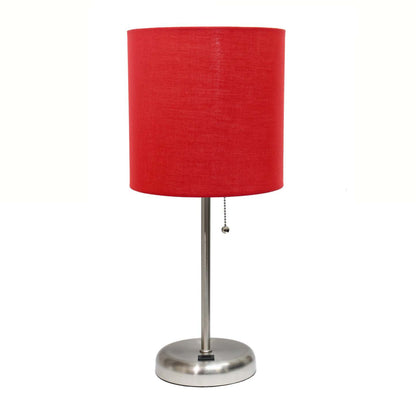 Limelights Stick Lamp with Usb Charging Port And Fabric Shade, Red Table Lamp|Lampe de table Limelights rouge avec pied mince et port de recharge USB|D21SAJSL